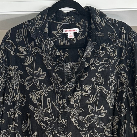 JOE FRESH Linen Blend Black & Sage Palm Print Short Sleeve Shirt Dress - Size XL - Picture 5 of 12